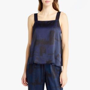 Eileen Fisher Brushstroke Print Silk Tank Top - Navy Blue / Black - L